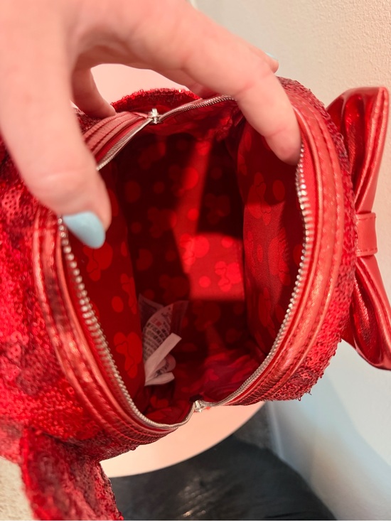 Loungefly Red Sequin Minnie Ear Mini Backpack with Bow main image 4